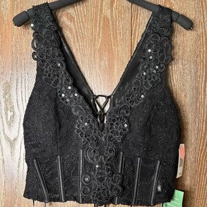 NWT Embellished Beaded Floral Lace Bustier Crop Top Size 15 Party Rave Club Y2K